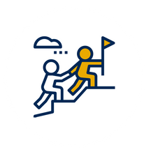 Cartoon person helping someone climb to the top of a height