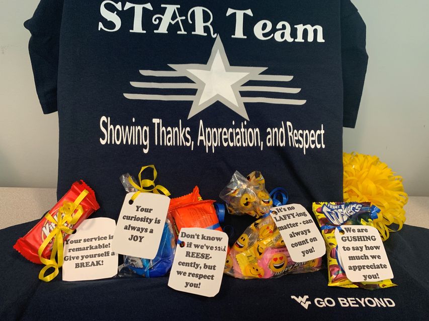 Star Team T-Shirts with Candy bags Labeled with recognitionand appreciation sayings