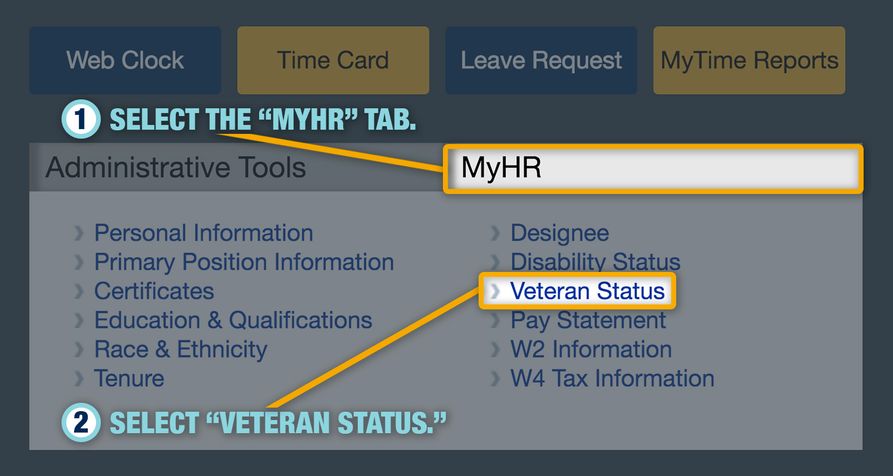 Select My HR Tab, Select Veterans Status